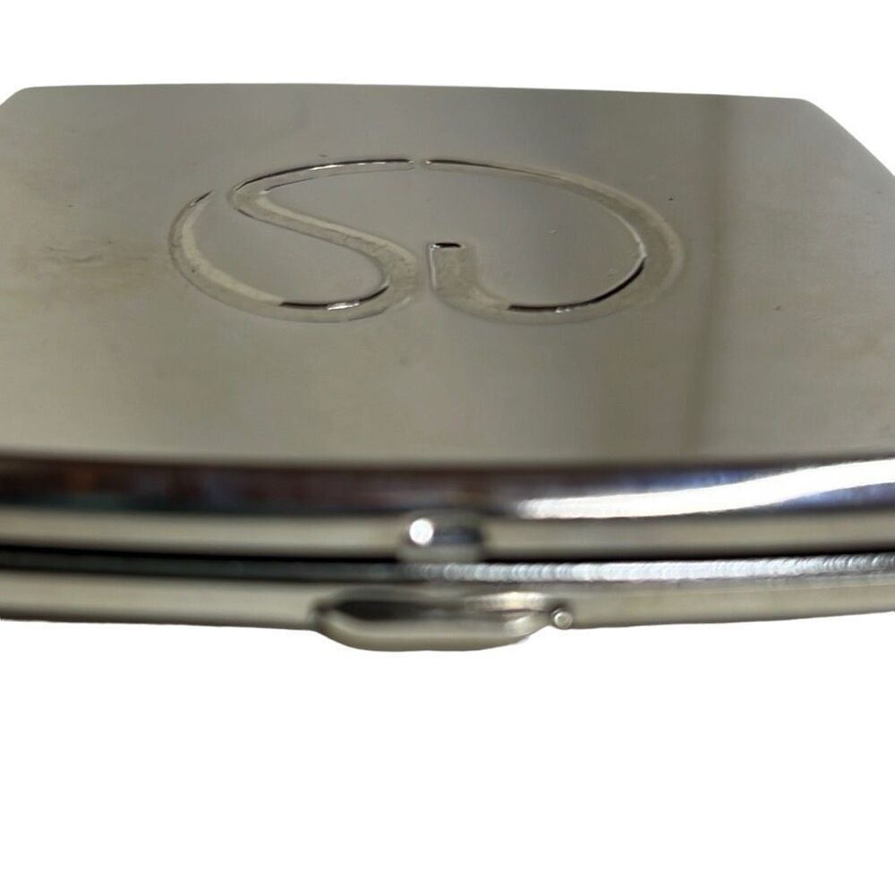 St. John Classic Design Silver Tone Snap Logo Compact Mirror Size 2.5" x 2.5" - Picture 5 of 10